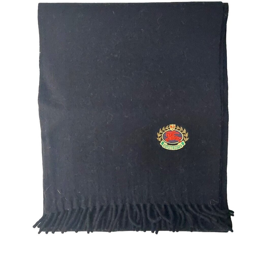 Vintage Burberry Solid Black Embroidered Prorsum Logo Scarf Scarves - Picture 1 of 5